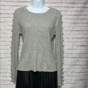 Ultra Flirt Long Sleeve Rib Knit Sweater Gray Size Medium